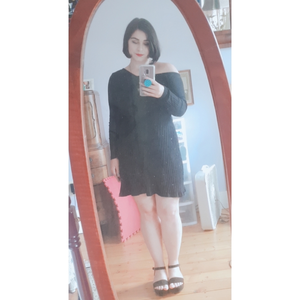 Black off-the-shoulder dress